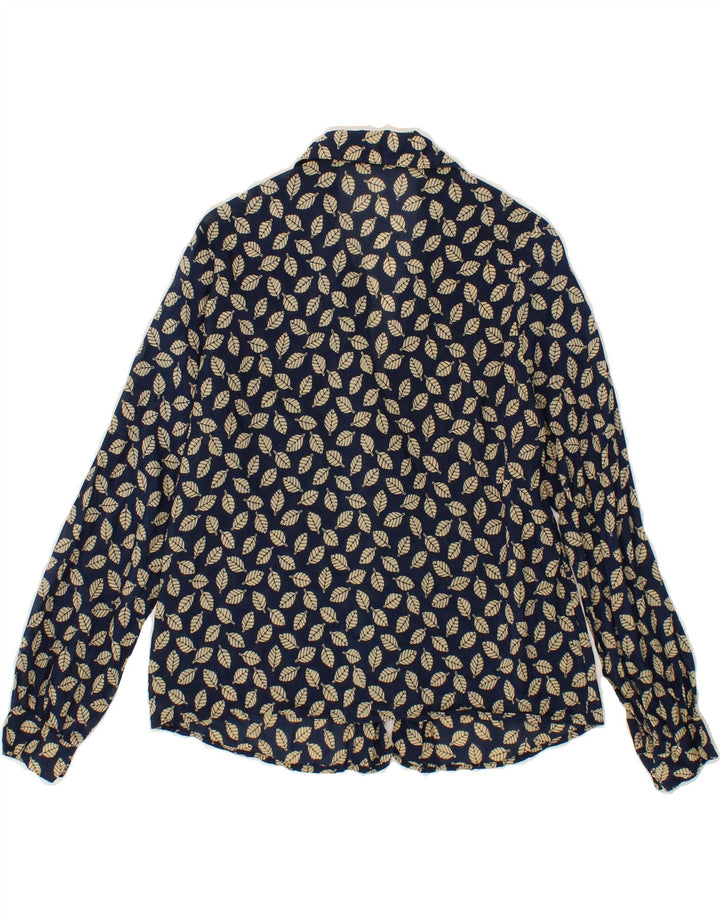 VINTAGE Womens Abstract Pattern Shirt UK 14 Medium Navy Blue Vintage Vintage and Second-Hand Vintage from Messina Hembry 