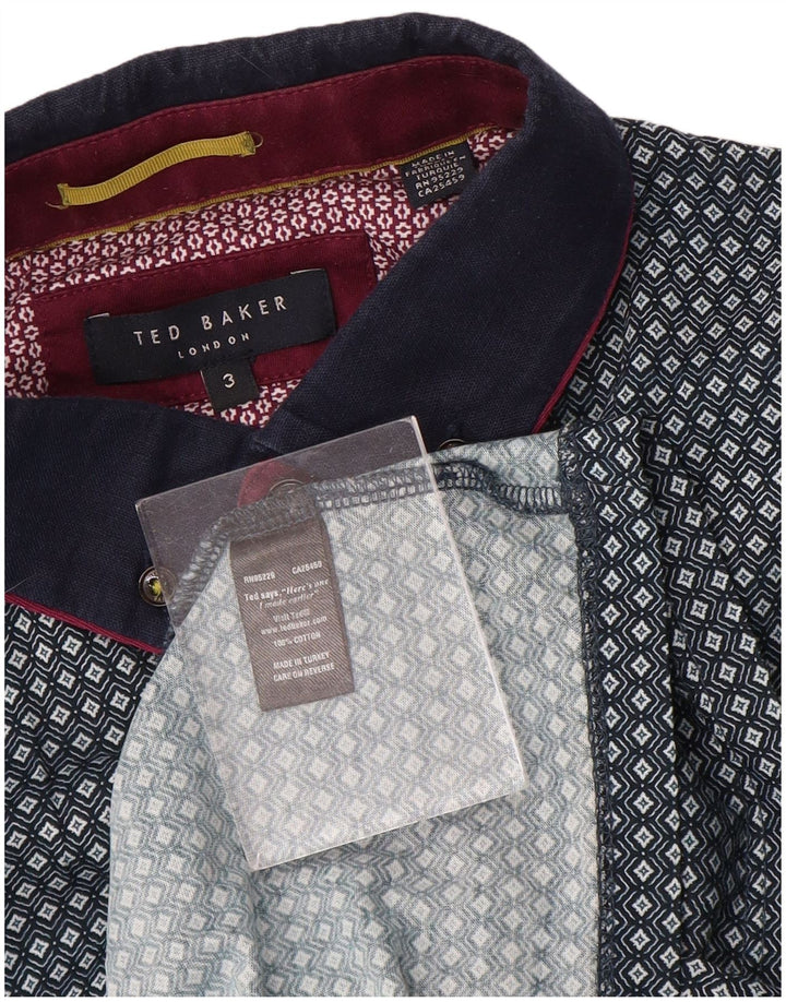 Ted Baker Mens Polo Shirt Size 3 Medium Blue Geometric Cotton