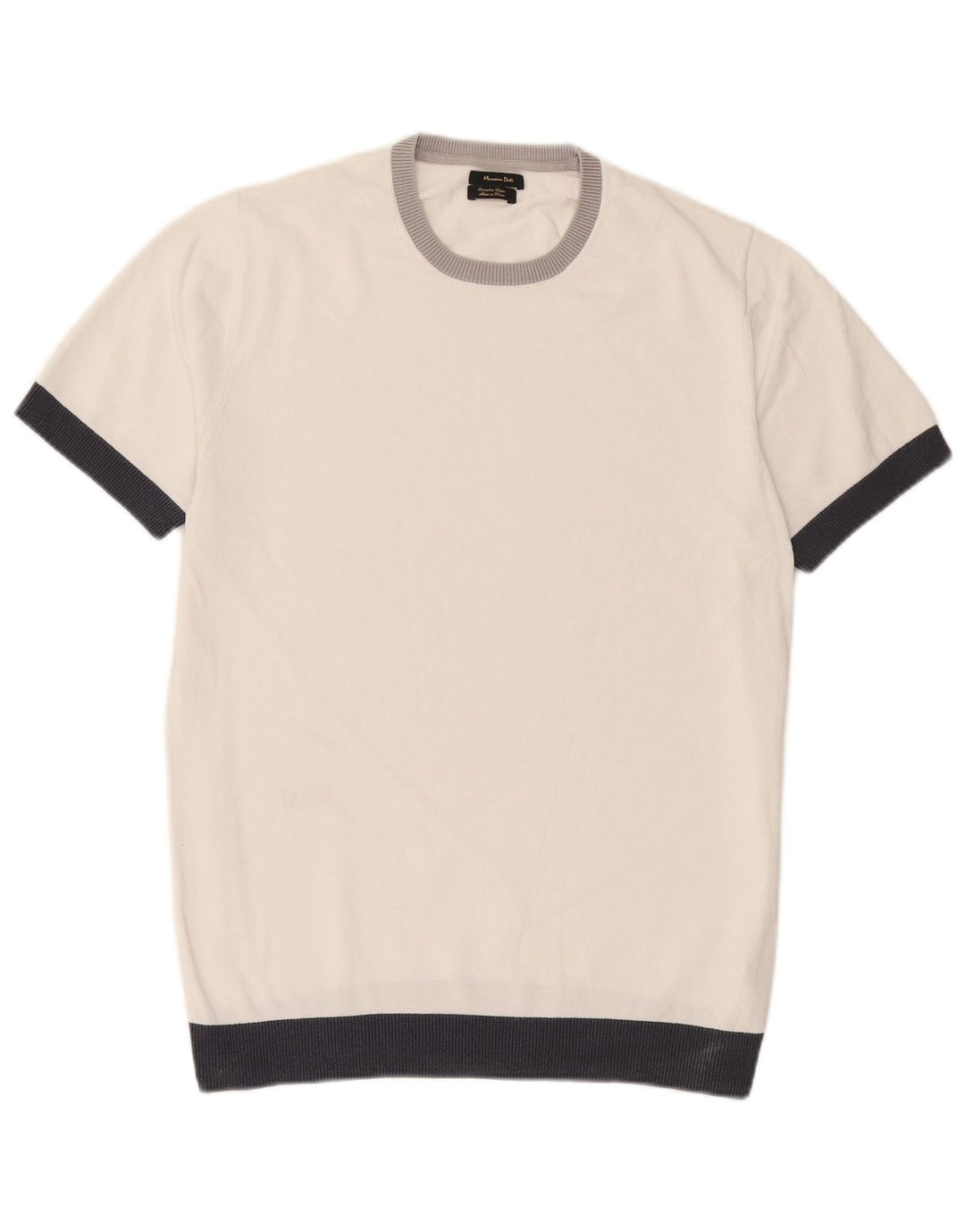 Massimo Dutti Mens Crew Neck Jumper Sweater Large White Colourblock