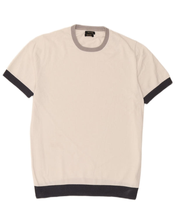 Massimo Dutti Mens Crew Neck Jumper Sweater Large White Colourblock