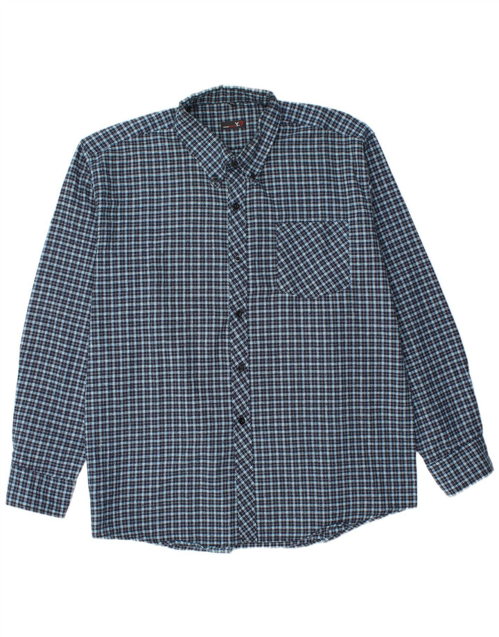 Vintage Mens Flannel Shirt Size 45 XL Blue Check