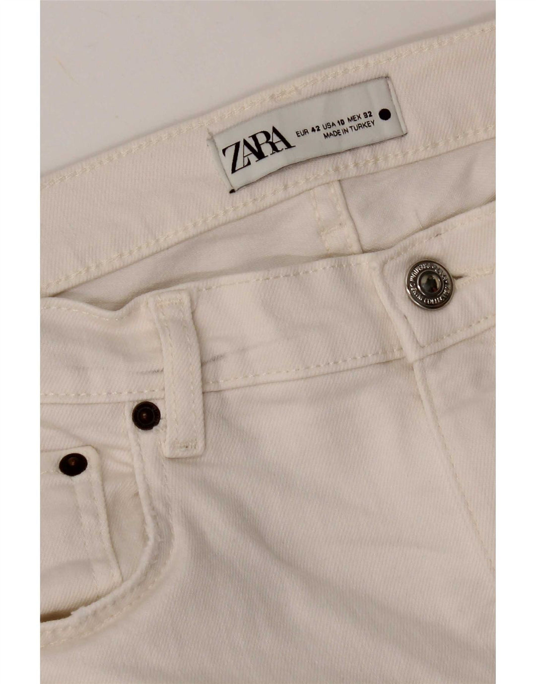 Zara Womens Distressed Cropped Jeans EU 42 Large W32 L24 White Cotton