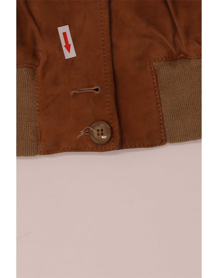 Vintage Womens Suede Bomber Jacket UK 10 Small Brown Colourblock