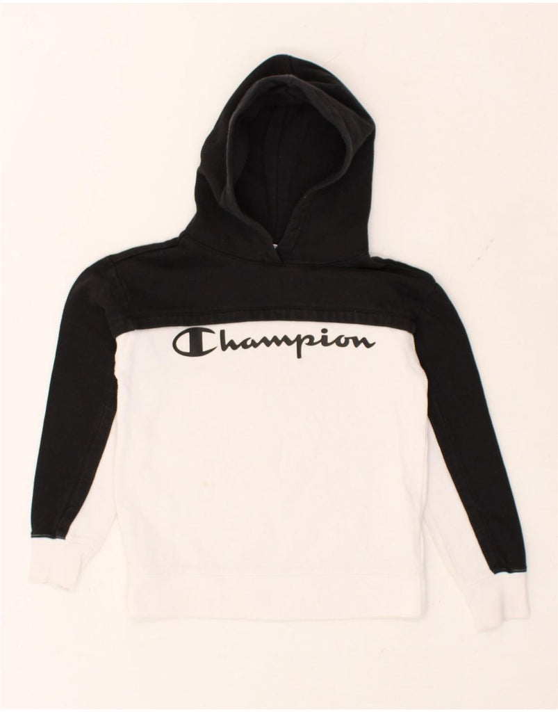 CHAMPION Boys Graphic Hoodie Jumper 9-10 Years Medium White Colourblock | Vintage Champion | Thrift | Second-Hand Champion | Used Clothing | Messina Hembry 