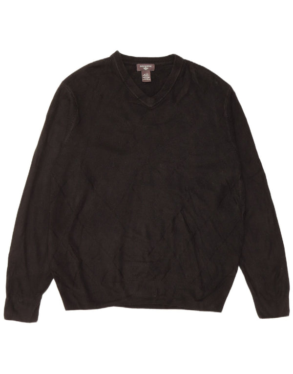 Dockers Mens V-Neck Jumper Sweater XL Black Acrylic