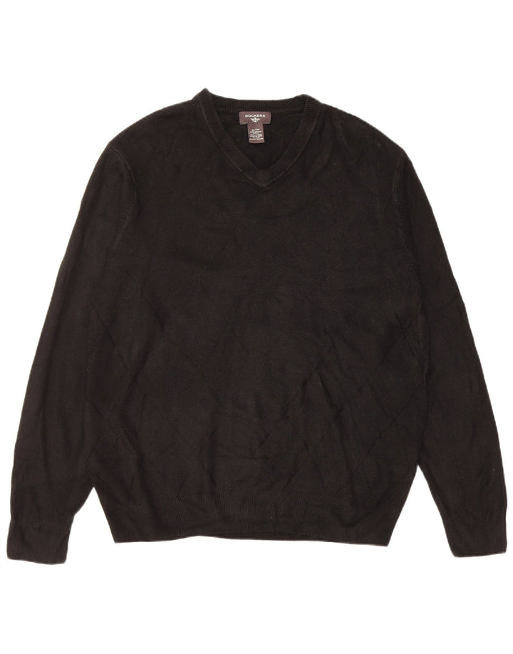Dockers Mens V-Neck Jumper Sweater XL Black Acrylic