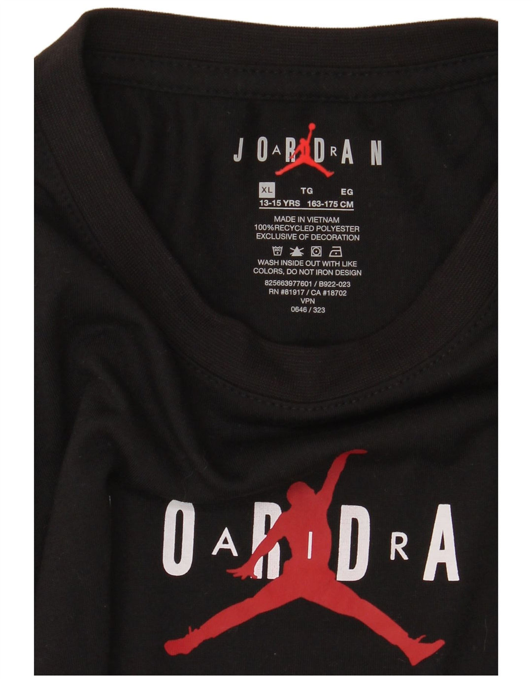 Jordan Boys Graphic T-Shirt Top 13-14 Years XL Black Polyester