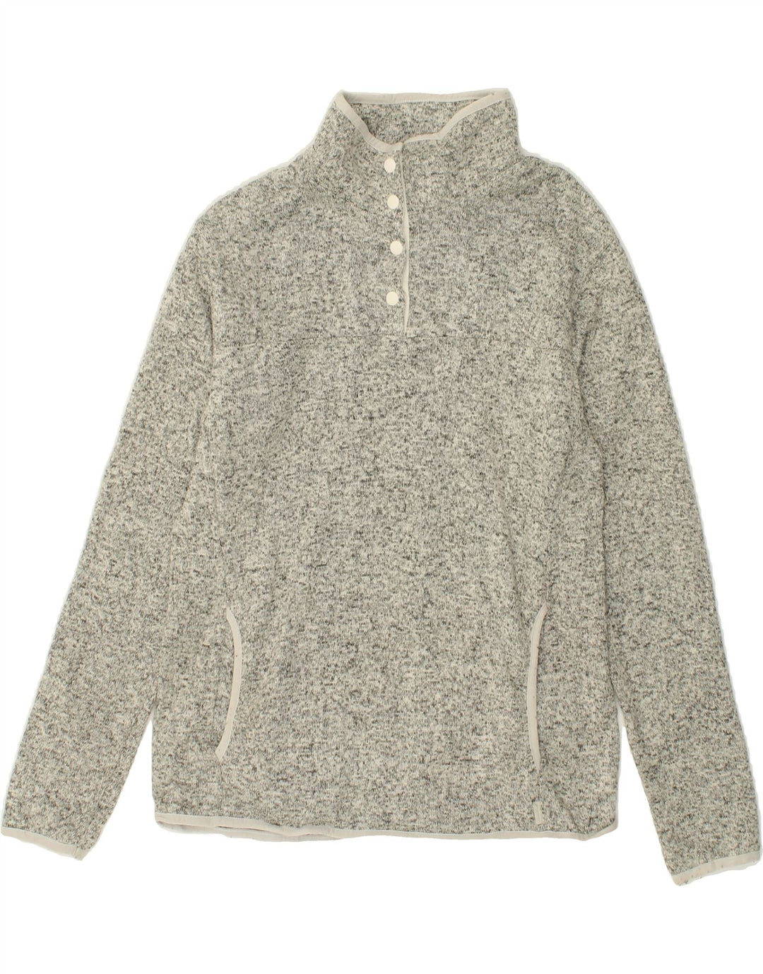 EDDIE BAUER Womens Zip Fleece Jumper UK 14 Medium Grey Flecked Polyester Vintage Eddie Bauer and Second-Hand Eddie Bauer from Messina Hembry 