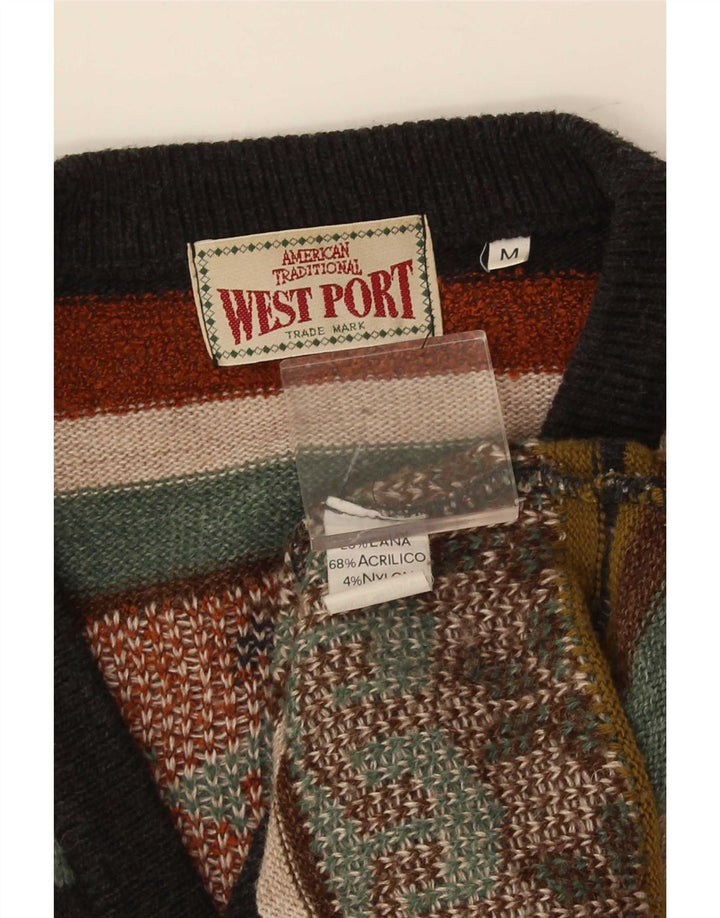 West Port Mens Sleeveless Cardigan Sweater Medium Multicoloured Striped