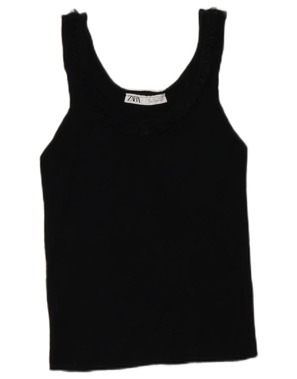 Zara Womens Vest Top UK 16 Large Black Modal