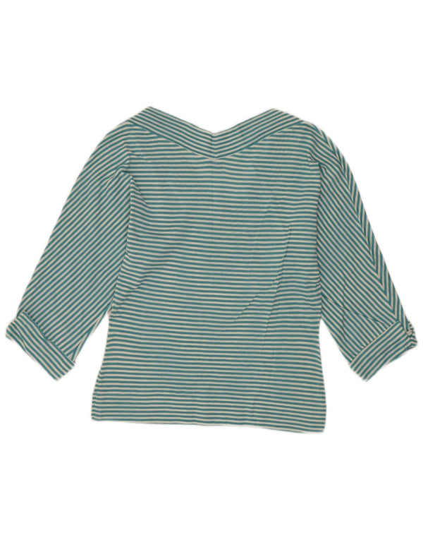 Vintage Womens Top 3/4 Sleeve UK 48 XL Turquoise Striped