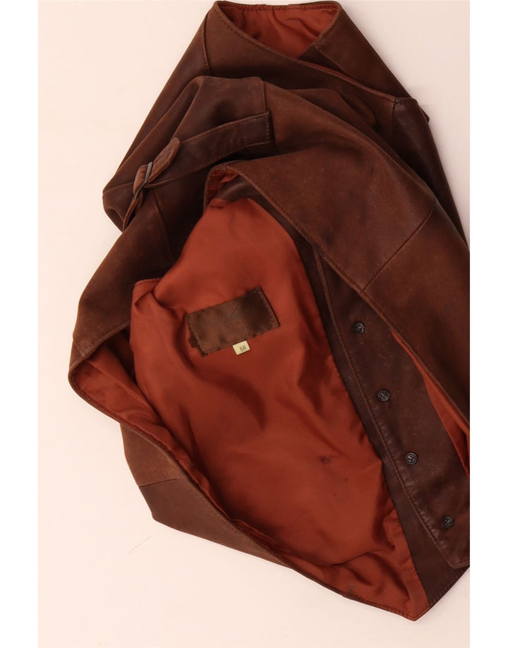 VINTAGE Mens Leather Waistcoat IT 56 2XL Brown