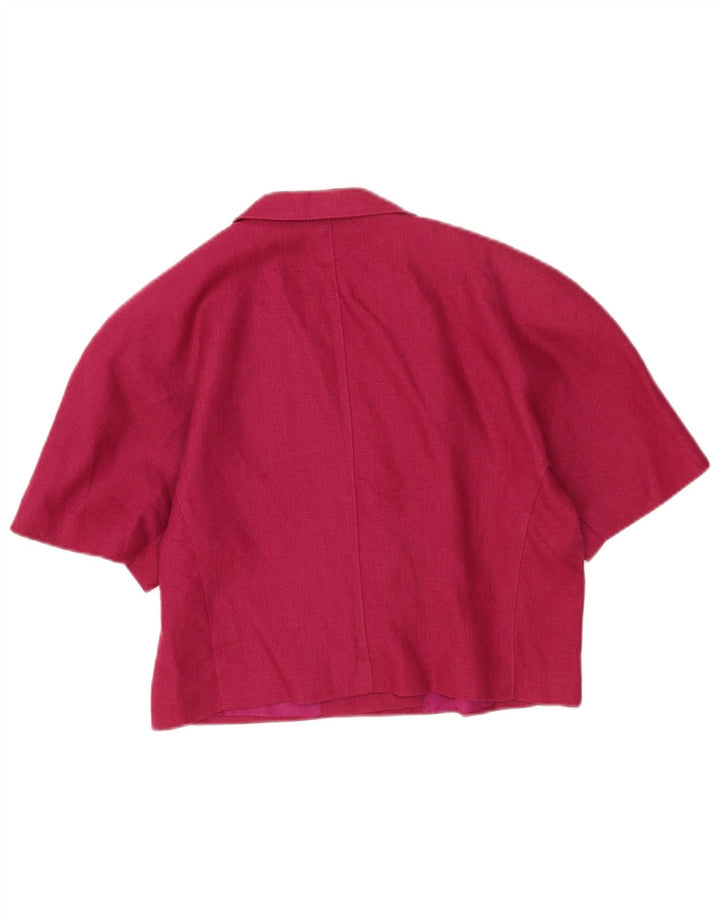 Vintage Womens Crop Short Sleeve Blazer Jacket UK 14 Medium Pink Wool