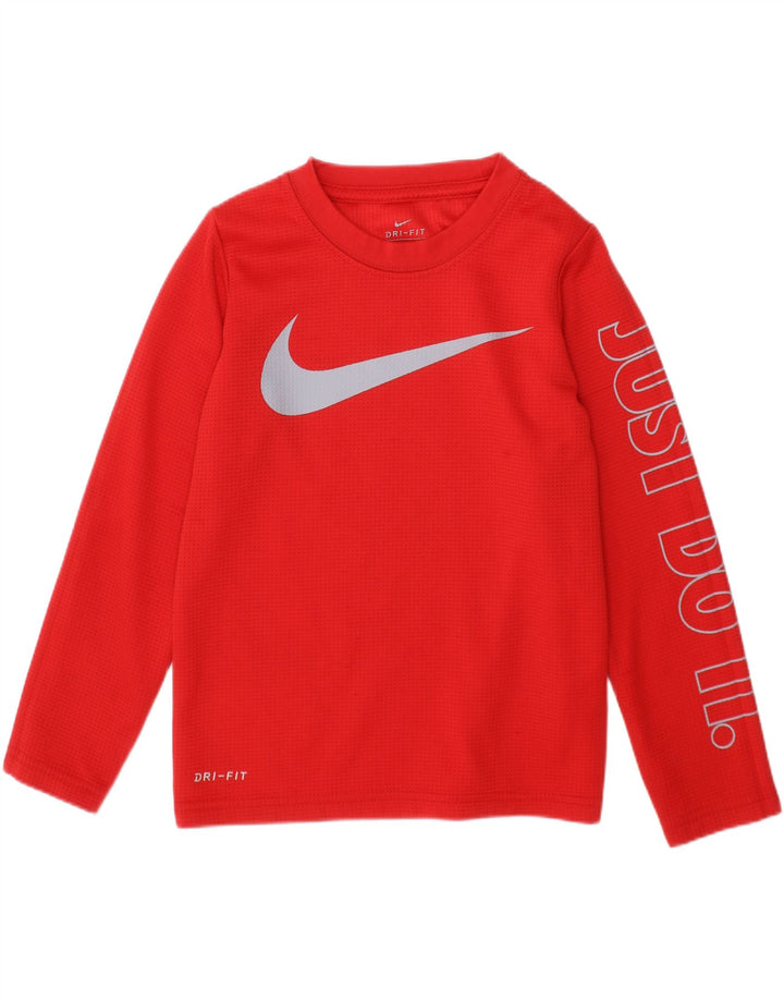 Nike Boys Graphic Top Long Sleeve 4-5 Years Red Polyester