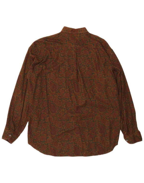 Les Copains Mens Shirt Size 17 43 XL Brown Paisley Cotton