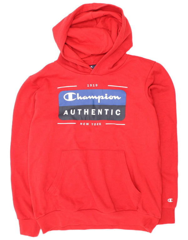 Champion Boys Graphic Hoodie Jumper 13-14 Years XL Red Cotton