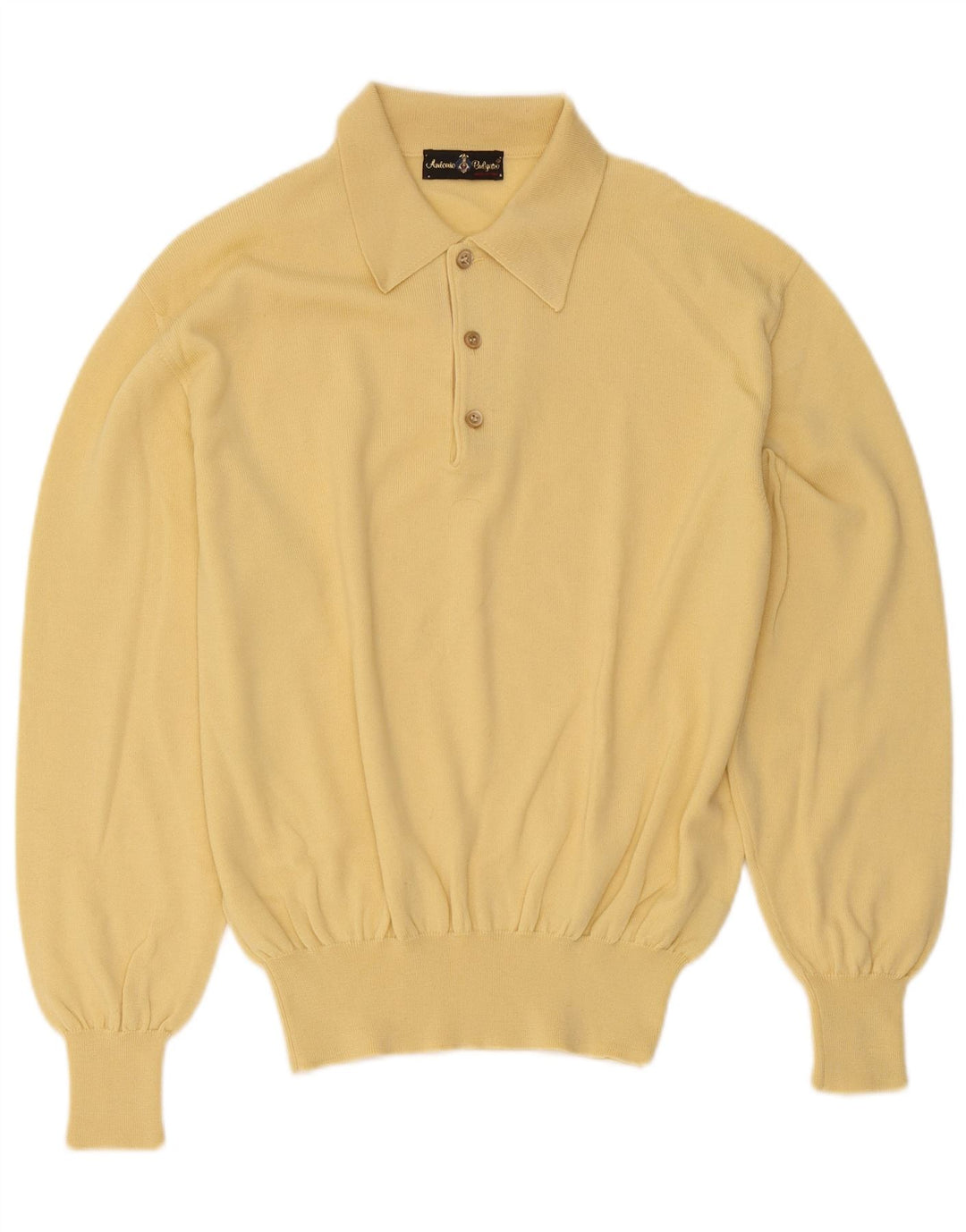 Vintage Mens Polo Neck Jumper Sweater Medium Yellow Wool