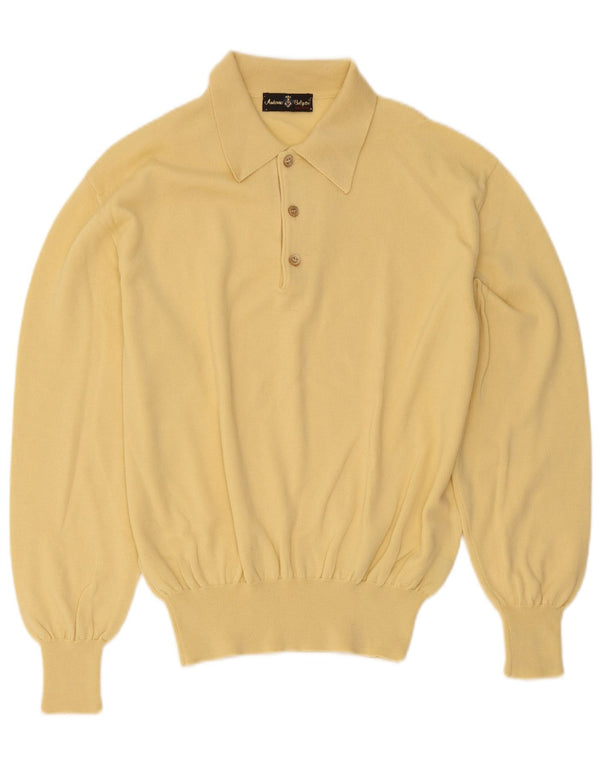 Vintage Mens Polo Neck Jumper Sweater Medium Yellow Wool