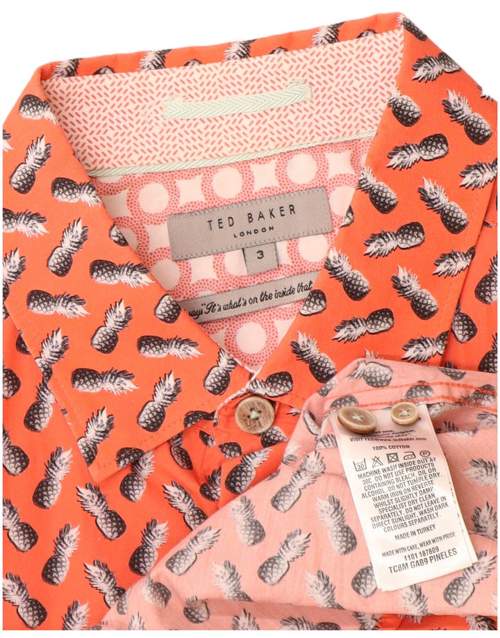 Ted Baker Mens Abstract Pattern Short Sleeve Shirt Size 3 Medium Orange