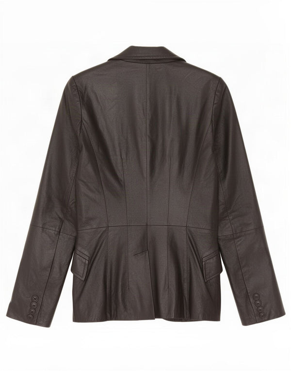 Zara Womens 2 Button Leather Blazer Jacket UK 10 Small Black