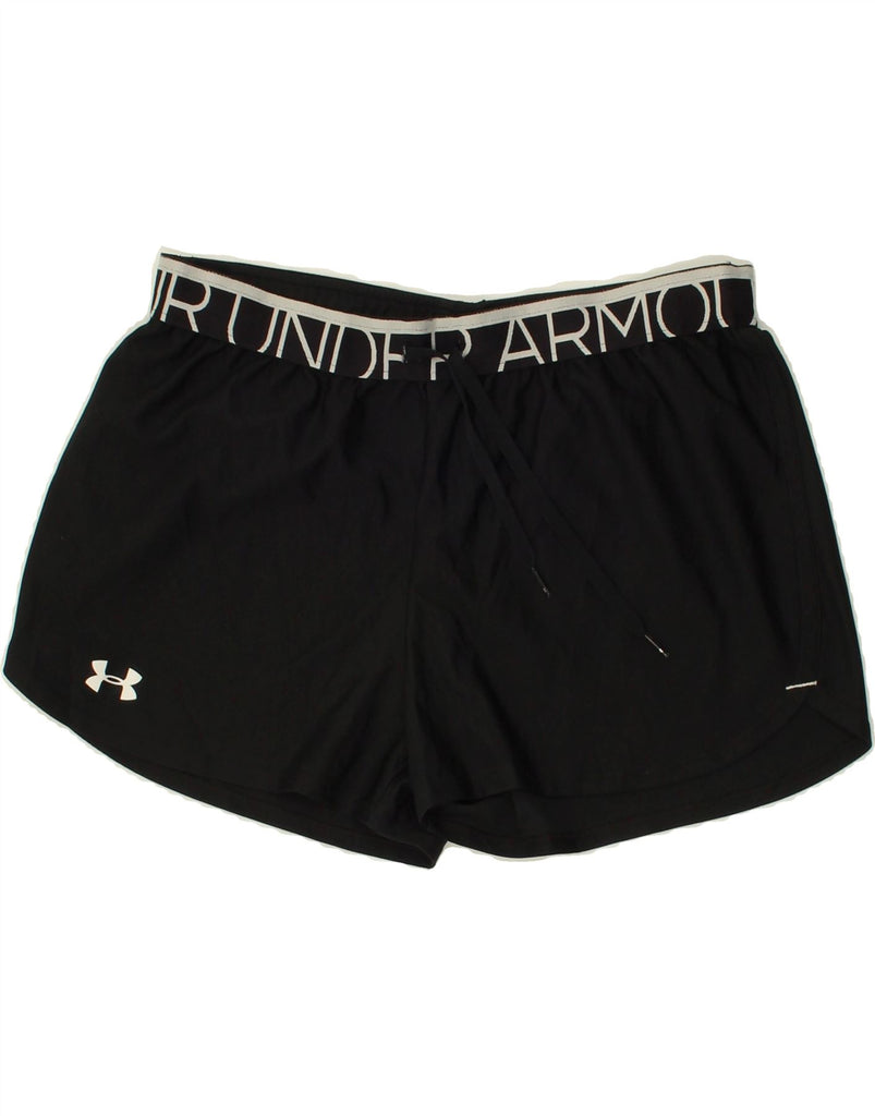 UNDER ARMOUR Womens Graphic Sport Shorts UK 12 Medium Black Polyester | Vintage Under Armour | Thrift | Second-Hand Under Armour | Used Clothing | Messina Hembry 