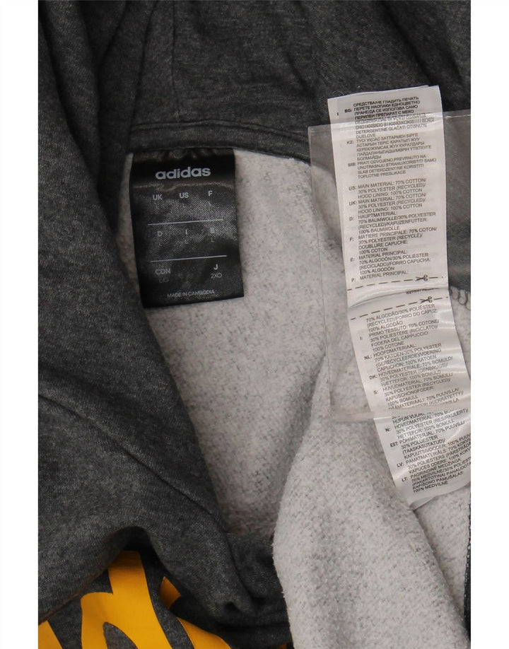 Adidas Mens Graphic Hoodie Jumper Large Grey Cotton