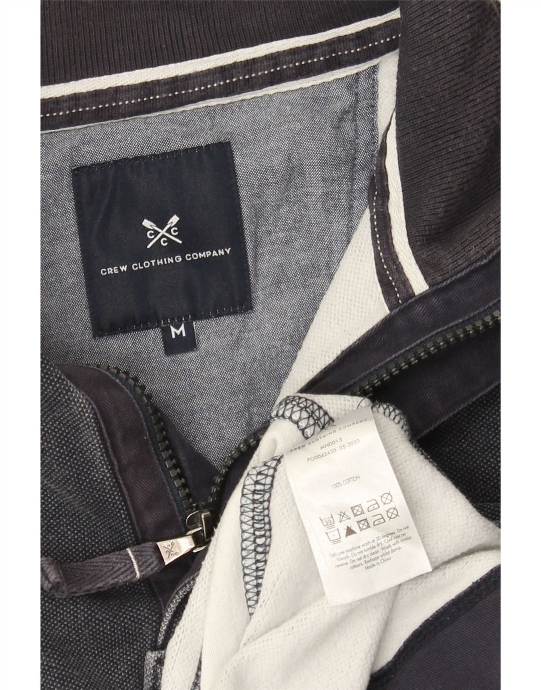 Crew Clothing Mens Zip Neck Sweatshirt Jumper Medium Navy Blue Striped