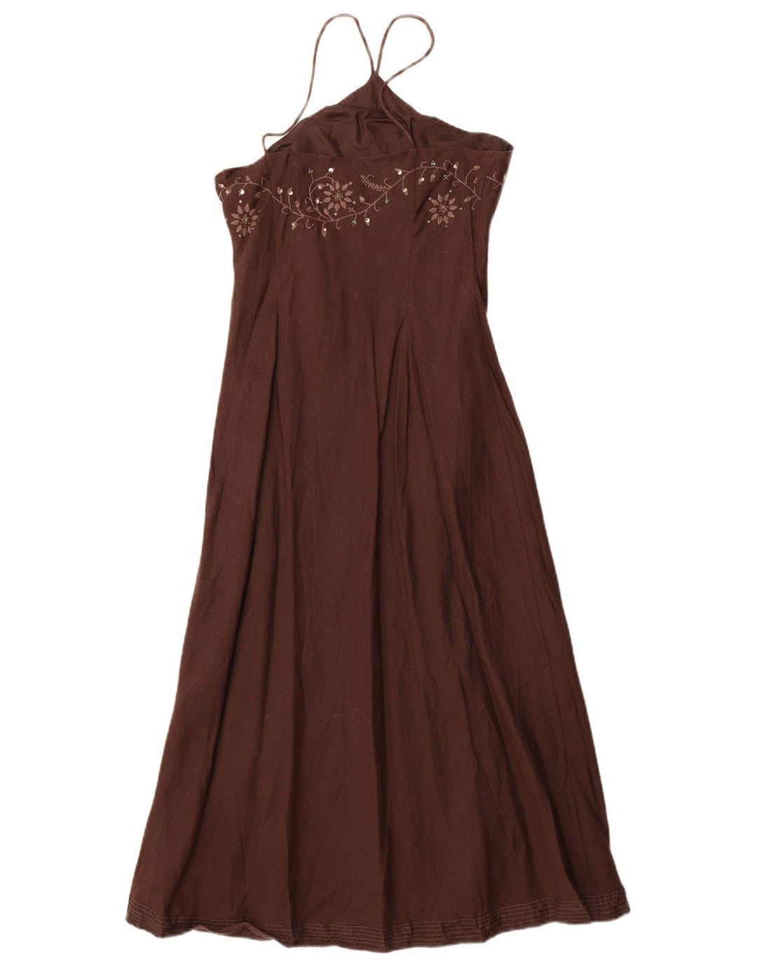 MONSOON Womens Halter Dress UK 10 Small Brown Linen