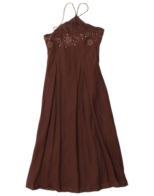 MONSOON Womens Halter Dress UK 10 Small Brown Linen