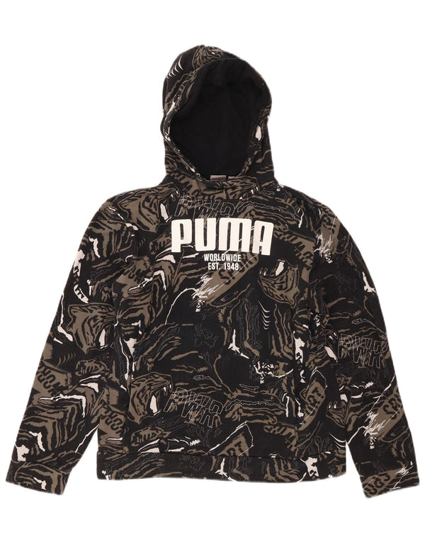Puma Boys Graphic Hoodie Jumper 13-14 Years Black Animal Print Cotton