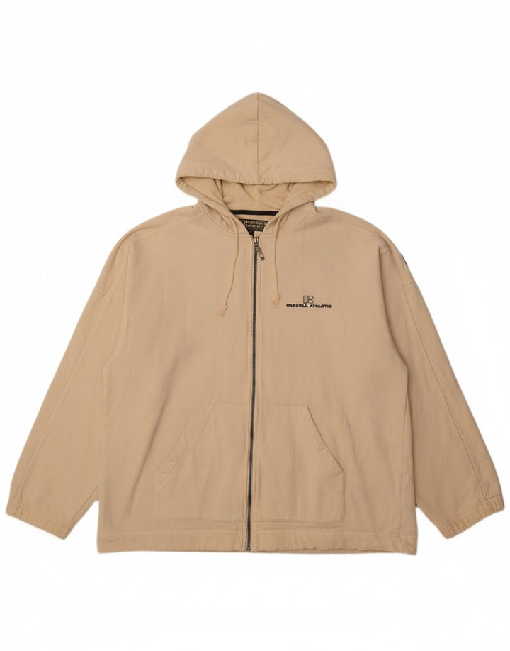 RUSSELL ATHLETIC Mens Zip Hoodie Sweater Large Beige Cotton