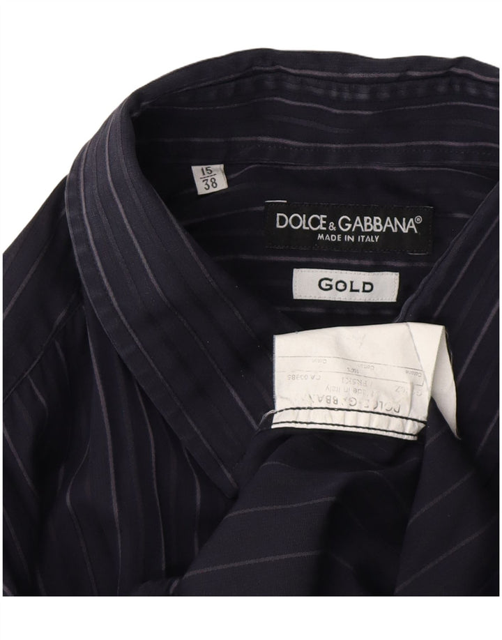 DOLCE & GABBANA Mens Shirt Size 15 38 Medium Navy Blue Pinstripe Cotton