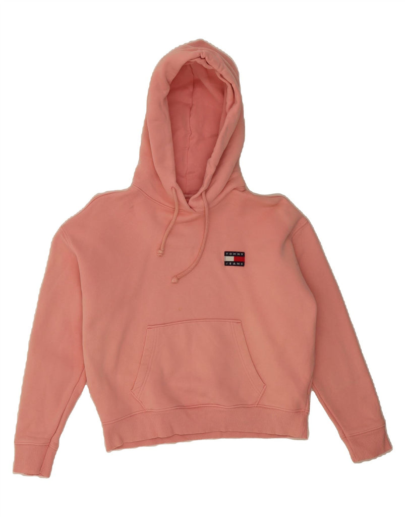 TOMMY HILFIGER Womens Oversized Graphic Hoodie Jumper UK 6 XS Pink Cotton Vintage Tommy Hilfiger and Second-Hand Tommy Hilfiger from Messina Hembry 