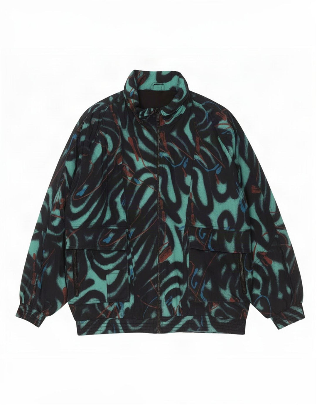 Vintage Womens Abstract Pattern Windbreaker Jacket UK 20 2XL Black