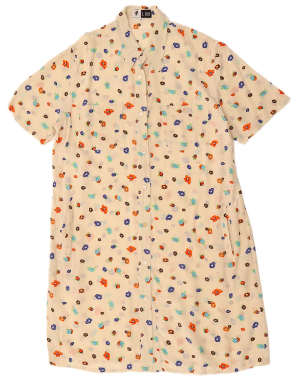 Vintage Womens Short Sleeves Shirt Dress IT 46 Large Beige Floral