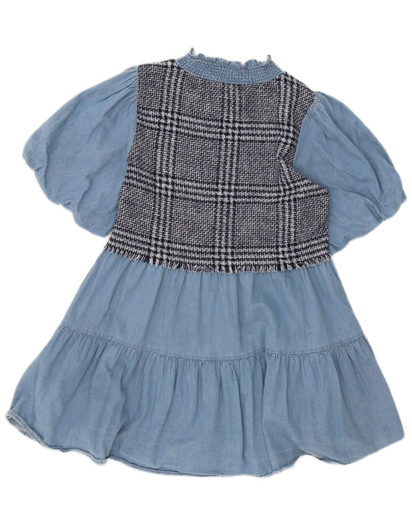 Zara Womens Tiered Dress UK 10 Small Blue Check Cotton