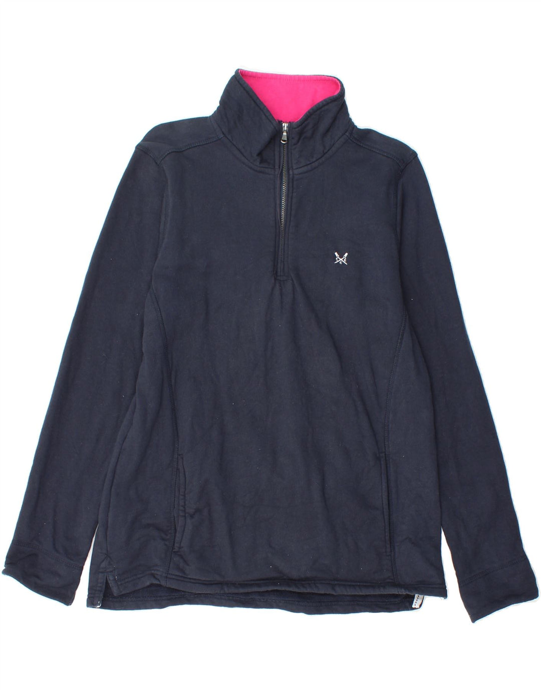 CREW CLOTHING Womens Zip Neck Sweatshirt Jumper UK 12 Medium Navy Blue Vintage Crew Clothing and Second-Hand Crew Clothing from Messina Hembry 
