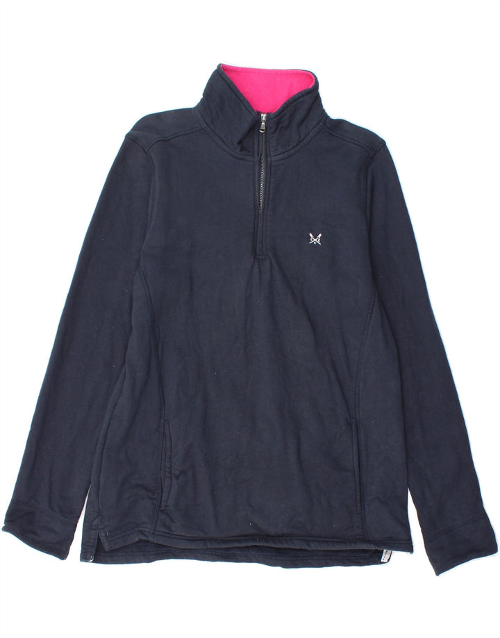 CREW CLOTHING Womens Zip Neck Sweatshirt Jumper UK 12 Medium Navy Blue Vintage Crew Clothing and Second-Hand Crew Clothing from Messina Hembry 