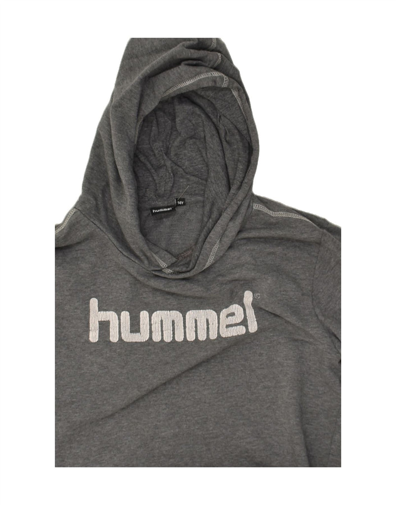 HUMMEL Boys Graphic Hoodie Jumper 13-14 Years Grey Cotton | Vintage Hummel | Thrift | Second-Hand Hummel | Used Clothing | Messina Hembry 