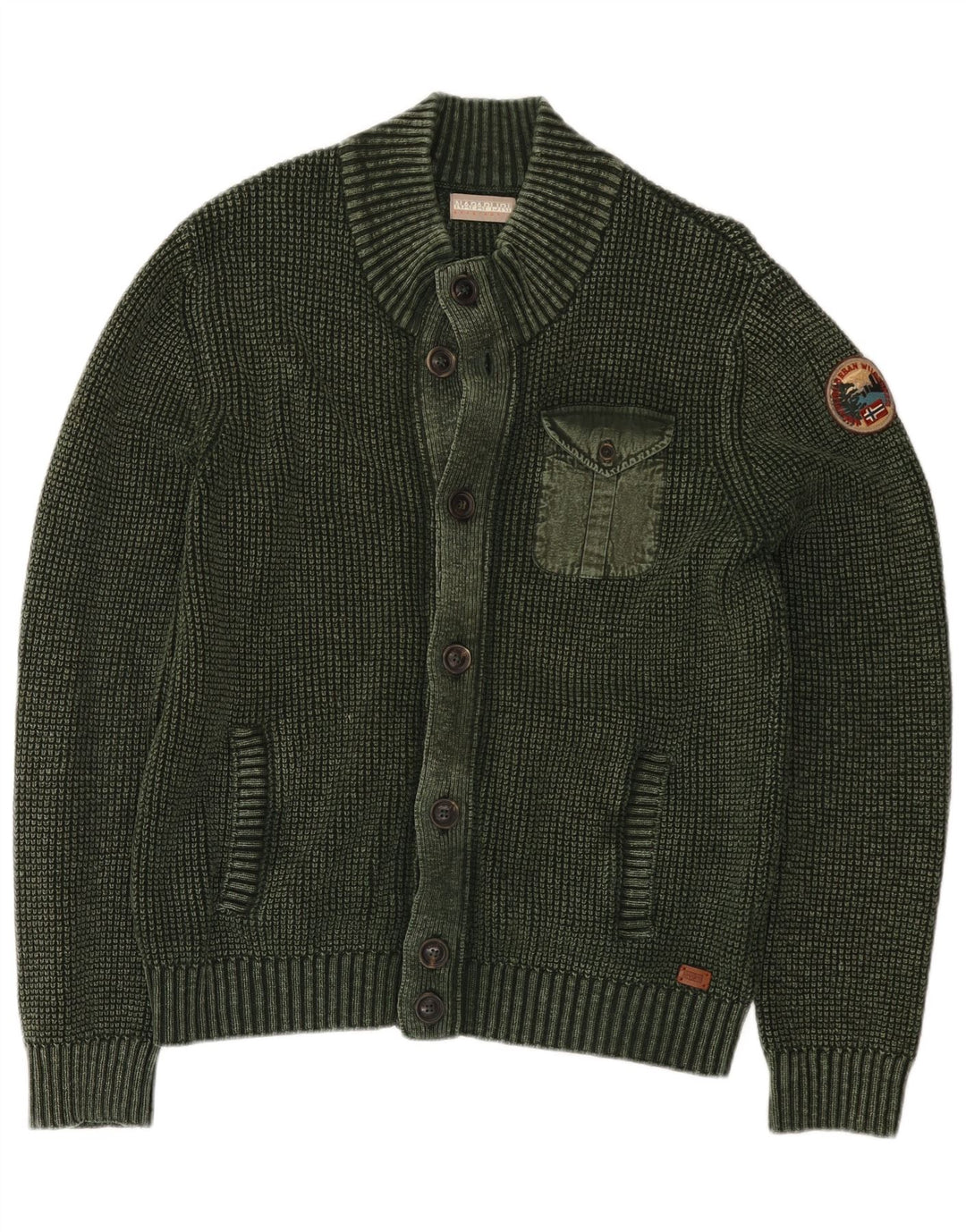Napapijri Mens Geographic Cardigan Sweater Medium Green