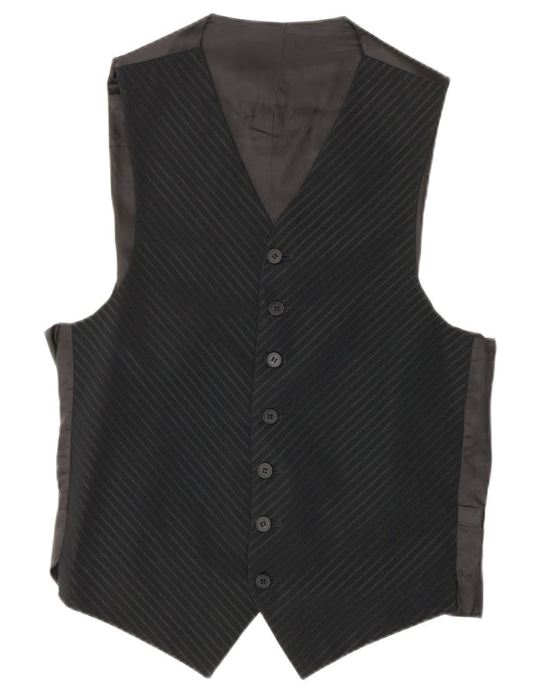 Vintage Mens Waistcoat IT 48 Small Black Pinstripe Wool