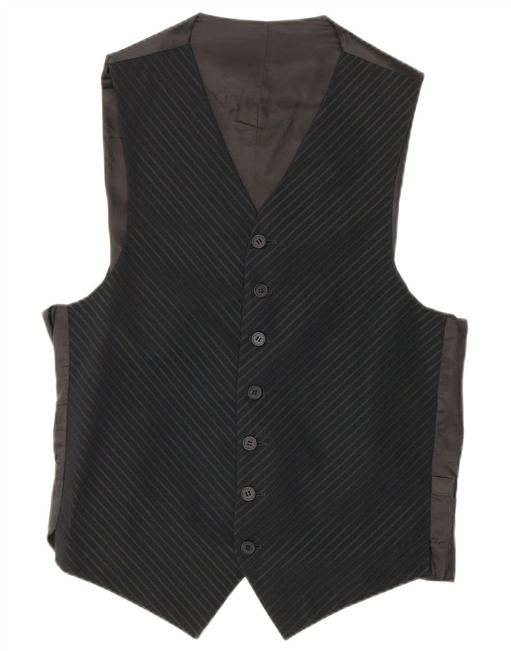 Vintage Mens Waistcoat IT 48 Small Black Pinstripe Wool