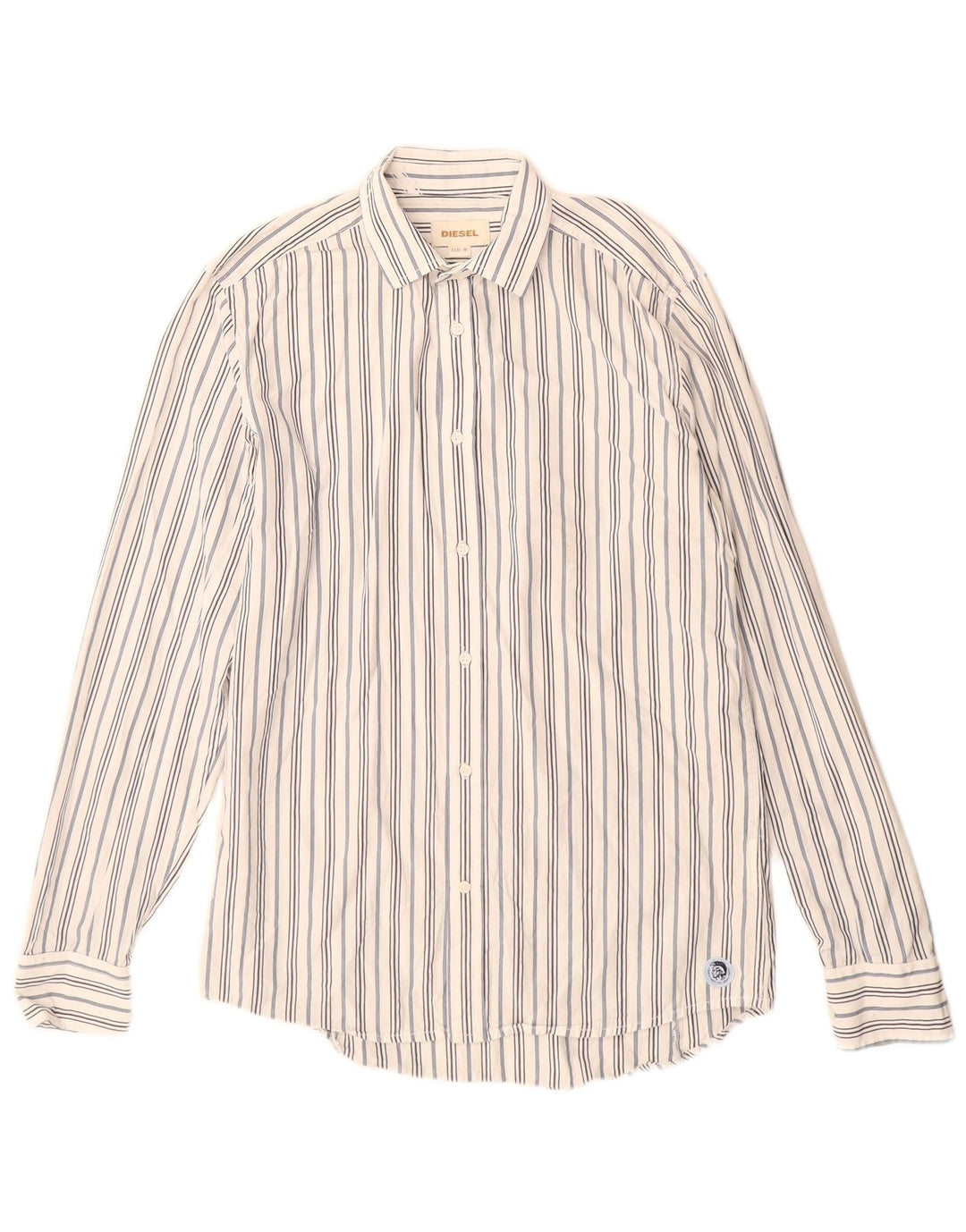 Diesel Mens Shirt Medium White Pinstripe Cotton