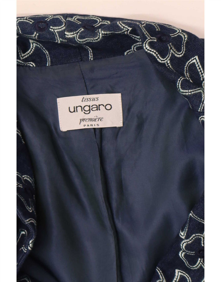Ungaro Womens 2 Button Blazer Jacket UK 8 Small Navy Blue Floral