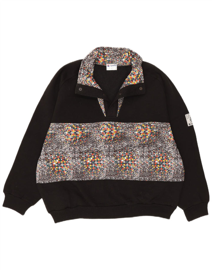 Sportful Womens Button Neck Sweatshirt Jumper IT 46 Large Black Spotted