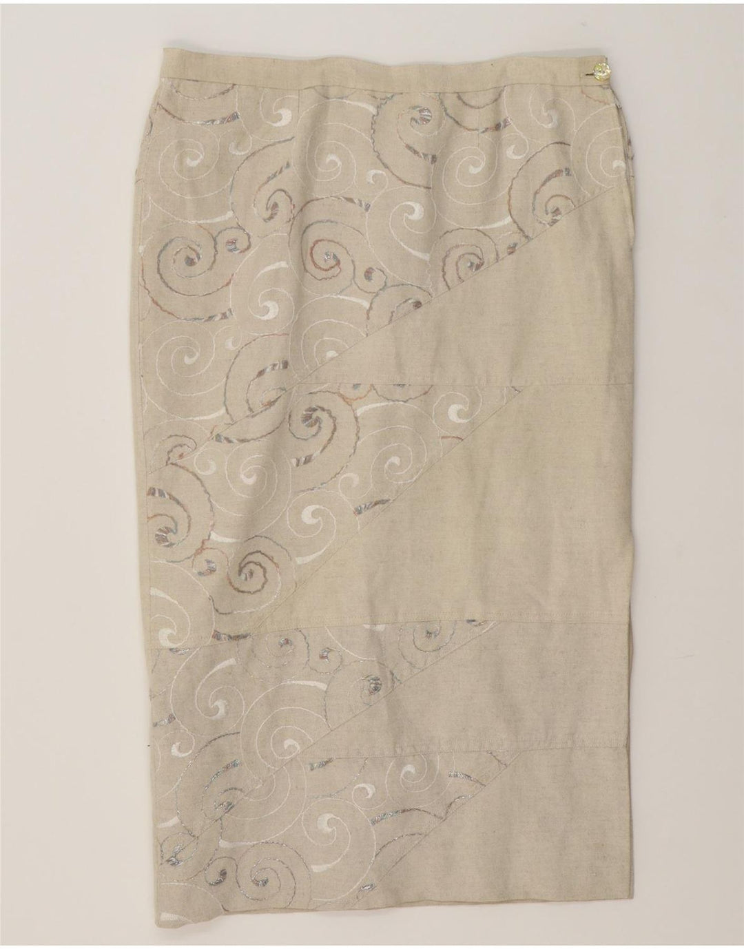 VINTAGE Womens Midi Skirt W36 Large Off White Floral Vintage Vintage and Second-Hand Vintage from Messina Hembry 