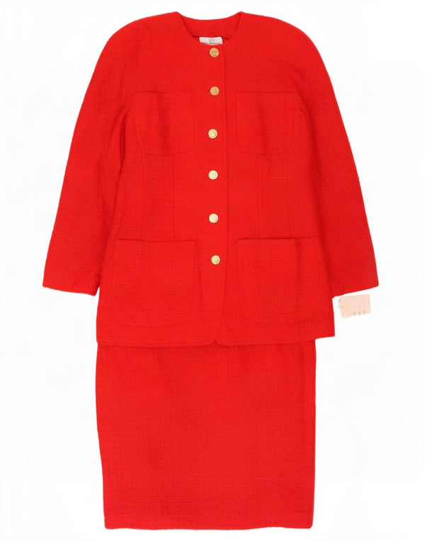 Elsa Zanella Womens 6 Button 2 Piece Skirt Set IT 46 Large W30 Red Wool