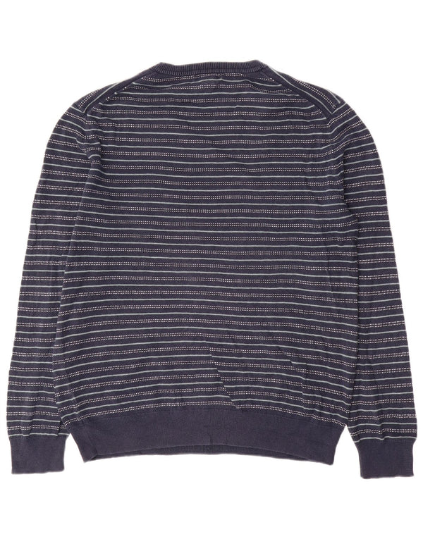 Gap Mens V-Neck Jumper Sweater Medium Navy Blue Striped Cotton