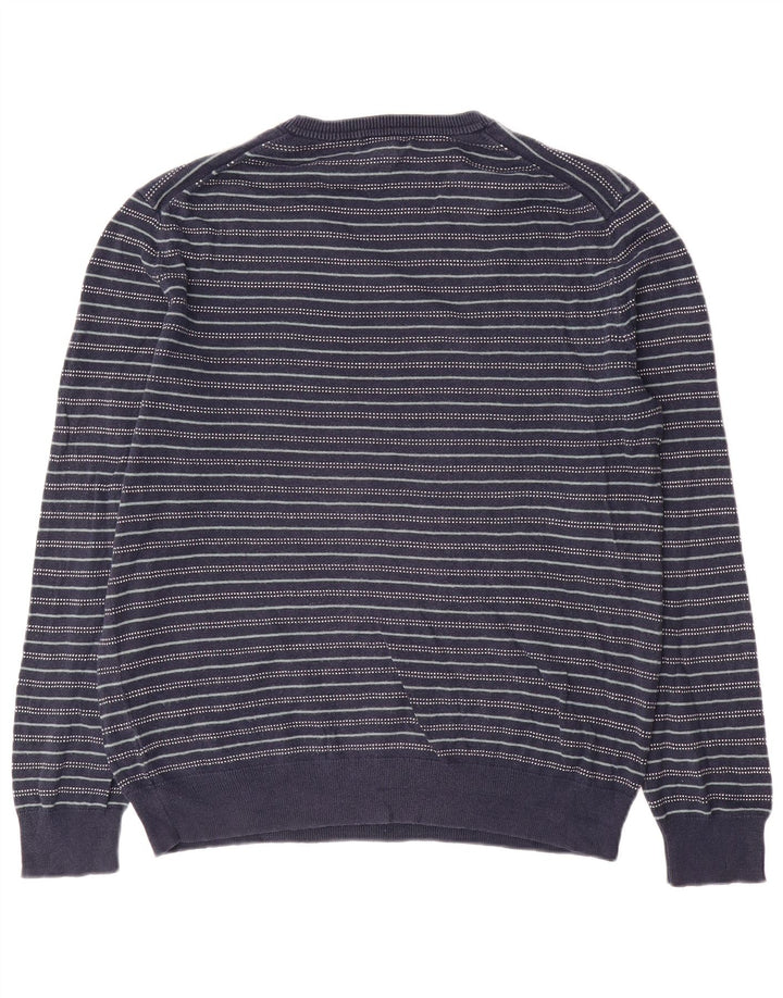 Gap Mens V-Neck Jumper Sweater Medium Navy Blue Striped Cotton