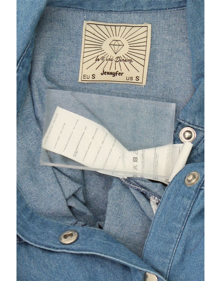 VINTAGE Womens Denim Playsuit UK 10 Small Blue Cotton Vintage Vintage and Second-Hand Vintage from Messina Hembry 